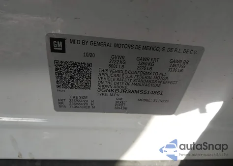 2021 Chevrolet Blazer Awd 3Lt из США, поврежденный, VIN 3GNKBJRS8MS514861